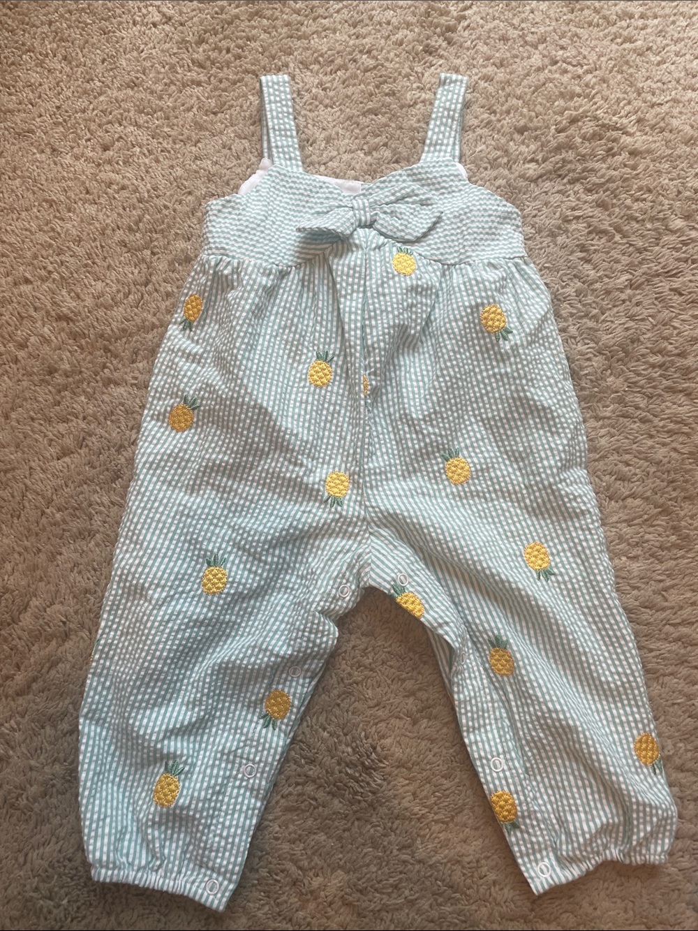 Bonnie Baby Light Green Seersucker Romper with Yellow Pineapple Embroidery